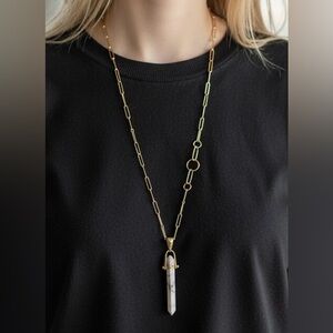 Stella & Dot Rebel Pendent Necklace with Gold & marble Pendant
